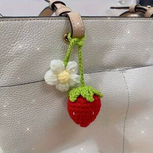 Bag Charm Crocheted Strawberry Boho Purse Knit Flower Handmade Trendy Stylish